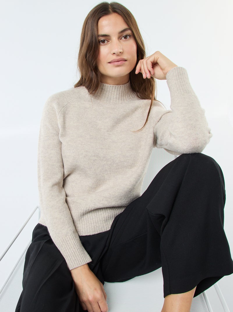 Trui van tricot met opstaande kraag Biege - Kiabi