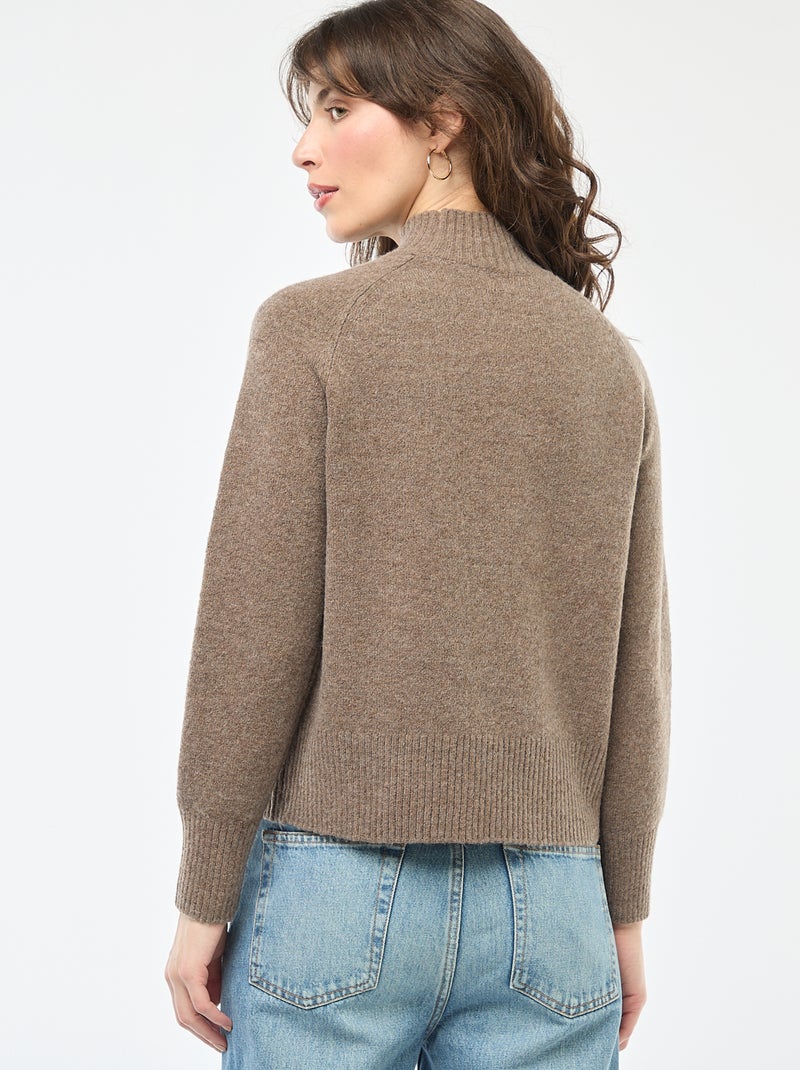 Trui van tricot met opstaande kraag Bruin - Kiabi