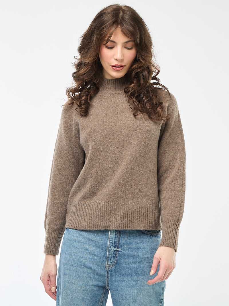 Trui van tricot met opstaande kraag Bruin - Kiabi