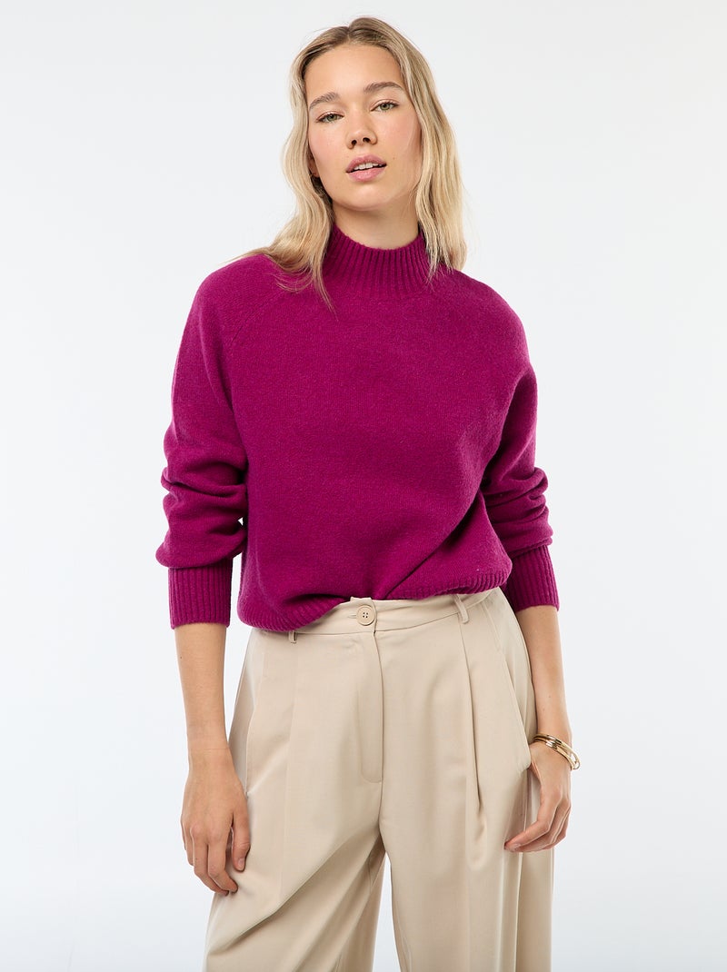 Trui van tricot met opstaande kraag Paars - Kiabi