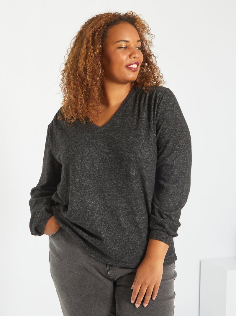 Trui van zacht tricot met V-hals GRIJS - Kiabi