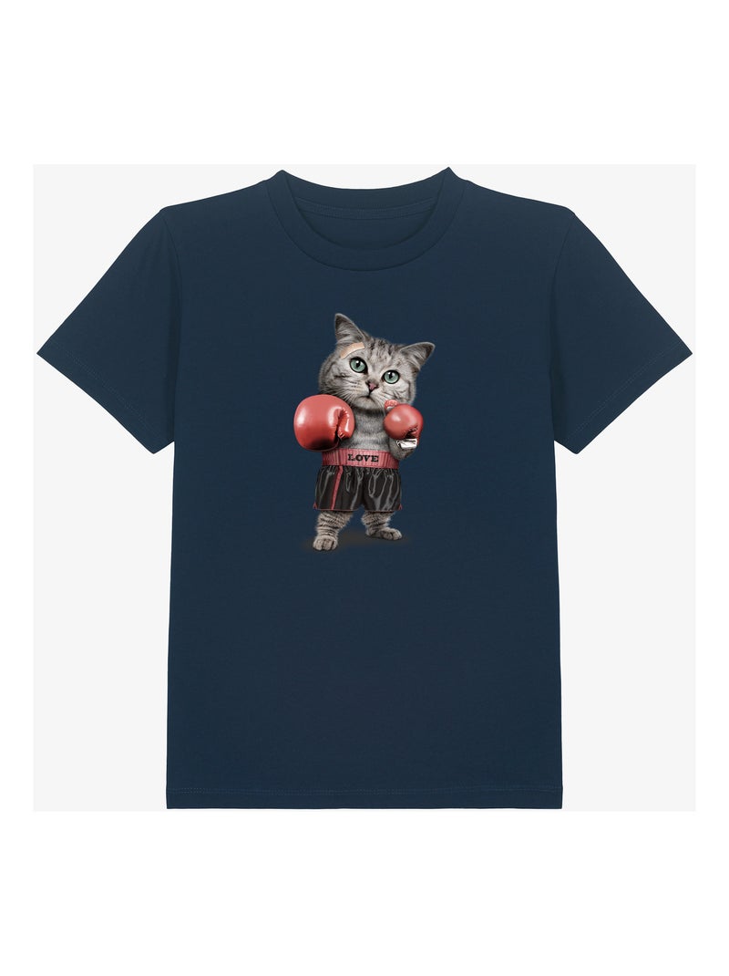 Tshirt Kinder BOXING CAT Marineblauw - Kiabi