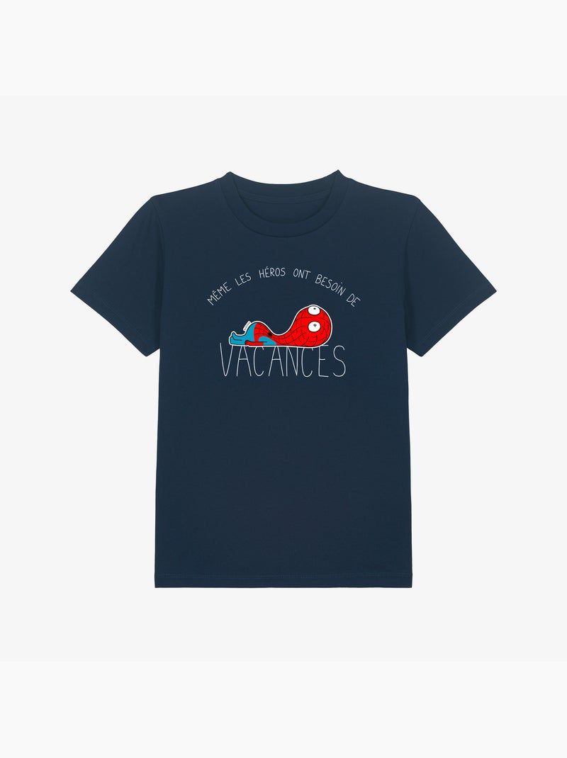 Tshirt Kinder HEROS VACANCES SPIDER Marineblauw - Kiabi