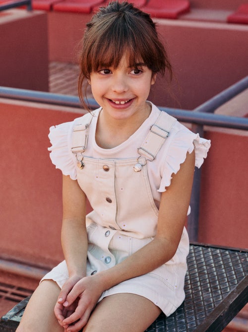 Tuinbroek short met geborduurde bloemen - Kiabi