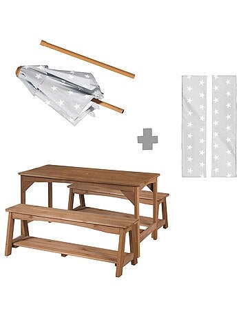 Tuintafel en bankjes voor kinderen met parasol en 2 kussens 'Roba outdoor+'