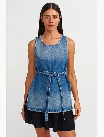 Tunique blouse en denim de coton avec lien dilvin