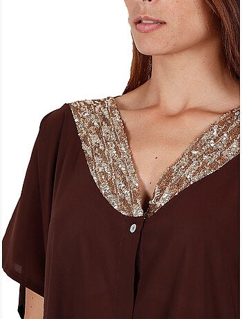 Tunique de plage chemise bright sequins chocolat