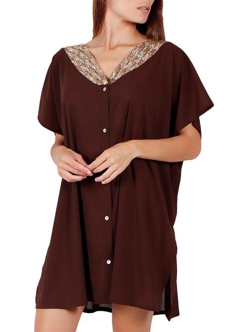 Tunique de plage chemise bright sequins chocolat - Kiabi Tunique de plage chemise bright sequins chocolat - Kiabi