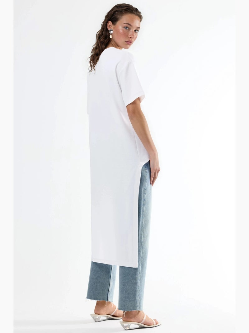 Tunique oversize à col rond avec fente busem Blanc - Kiabi