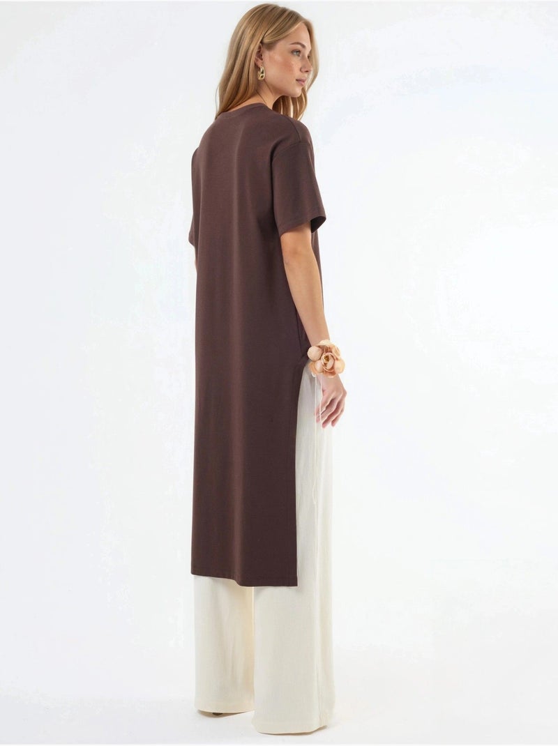 Tunique oversize à col rond avec fente busem Marron - Kiabi