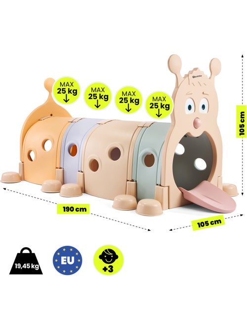 Tunnel de Jeu Modulable Chenille en PEHD et PP 4 Segments Dim 190x105 cm - Kiabi Tunnel de Jeu Modulable Chenille en PEHD et PP 4 Segments Dim 190x105 cm - Kiabi
