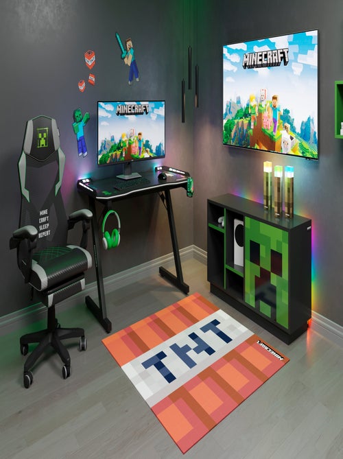 Tv-lowboard met LED en kabeldoorvoer - 4 vakken en deur 'Roba' - Minecraft - Kiabi