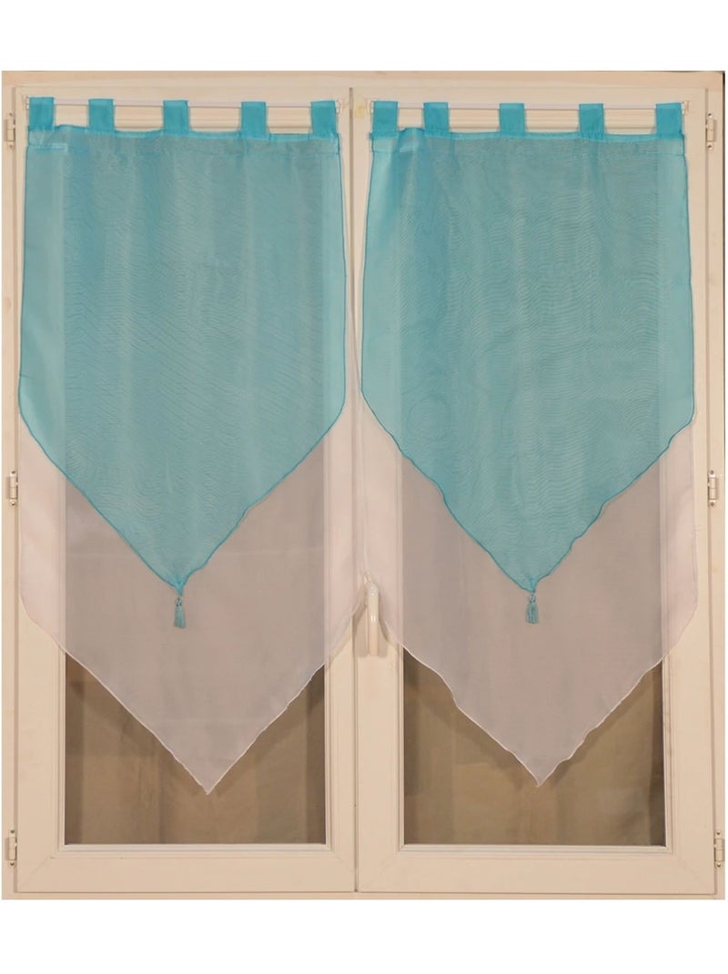 Twee kleine tweekleurige vitrages met kwastjes Blauw - Kiabi