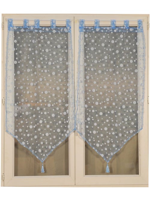 Twee kleine vitragegordijnen met een patroon van zilveren bubbels - Kiabi Twee kleine vitragegordijnen met een patroon van zilveren bubbels - Kiabi