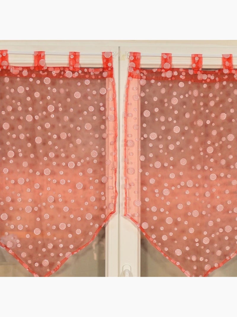 Twee kleine vitragegordijnen met een patroon van zilveren bubbels Rood - Kiabi