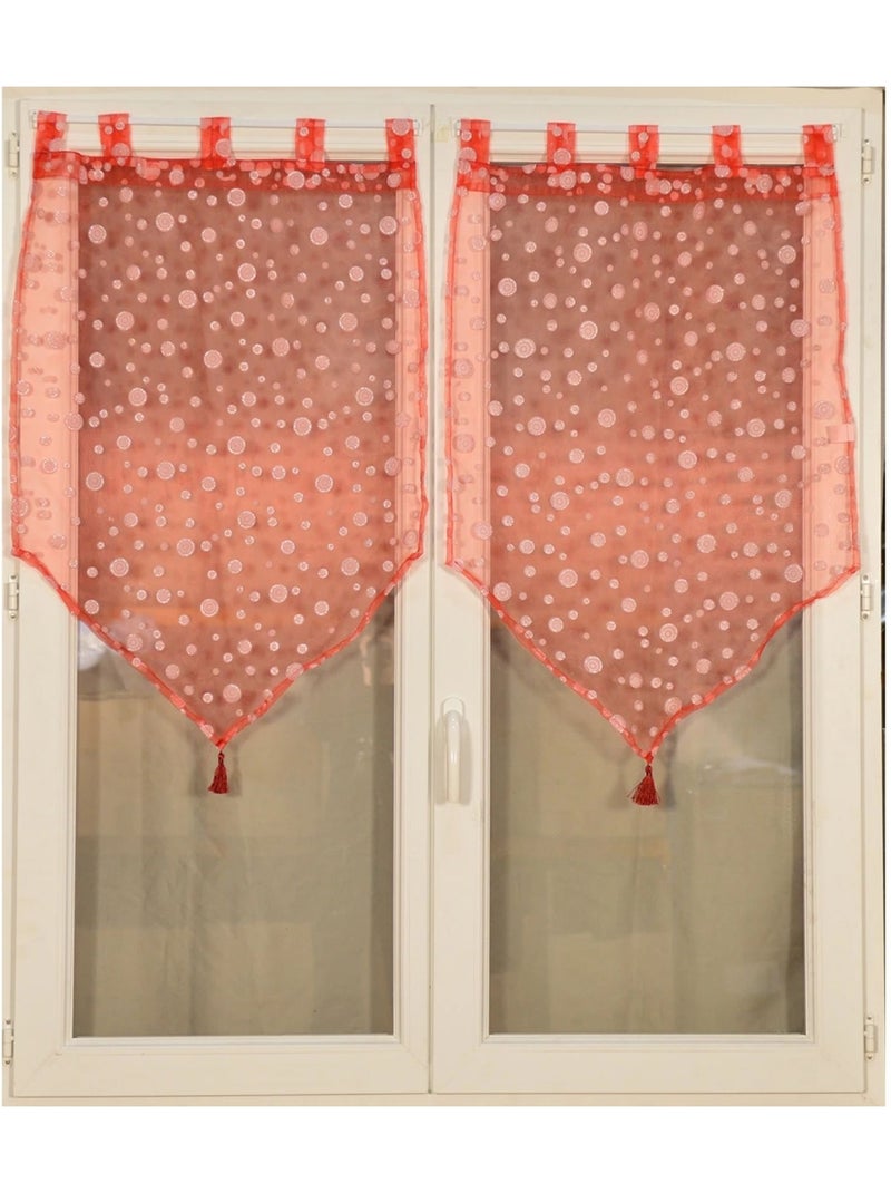Twee kleine vitragegordijnen met een patroon van zilveren bubbels Rood - Kiabi