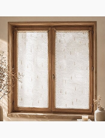 Twee kleine vitrages van jacquard-organza met druppelmotief