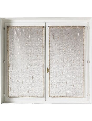 Twee kleine vitrages van jacquard-organza met druppelmotief