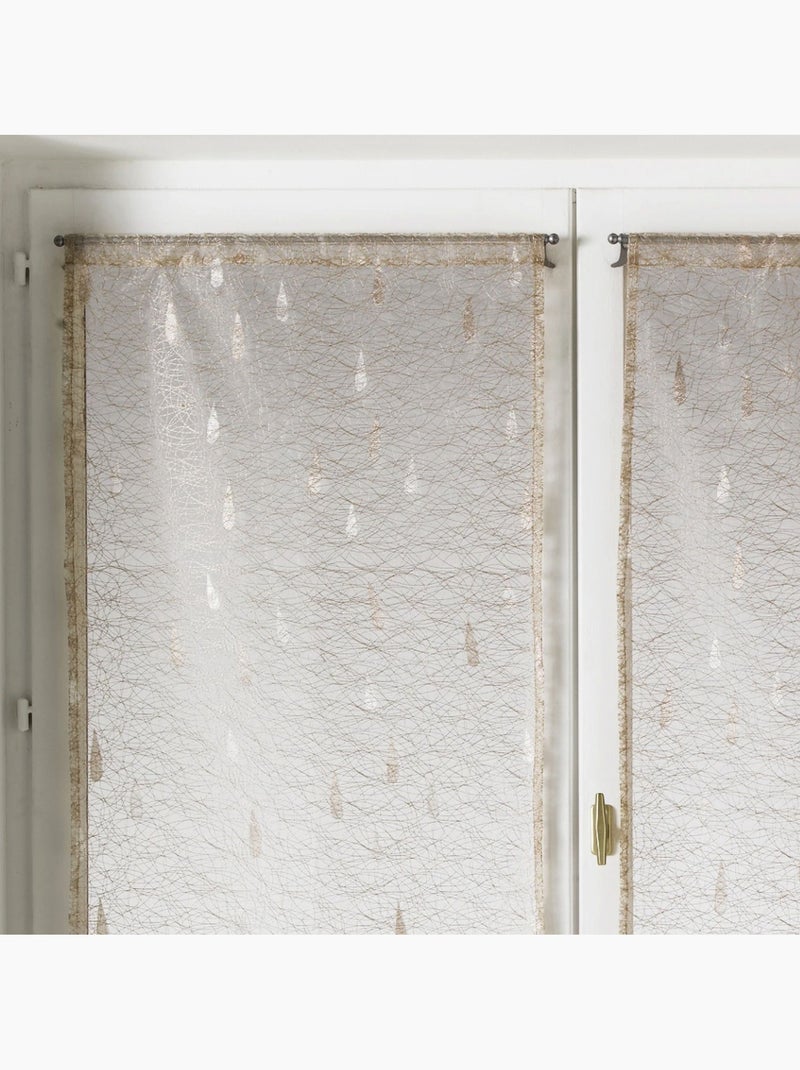 Twee kleine vitrages van jacquard-organza met druppelmotief Ivoor - Kiabi