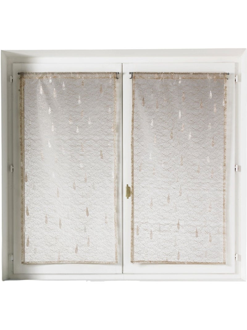 Twee kleine vitrages van jacquard-organza met druppelmotief Ivoor - Kiabi