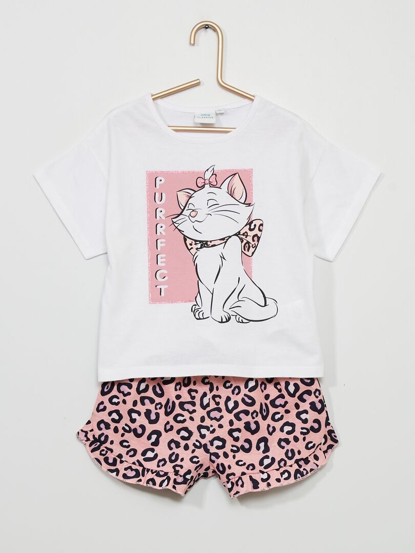Tweedelige Aristocats-pyjama met Marie-print wit / roze - Kiabi