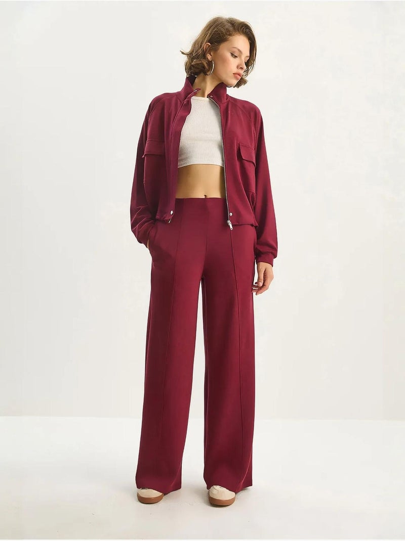 Tweedelige co-ord set van viscosemix met jas en broek lucci Bordeauxrood - Kiabi