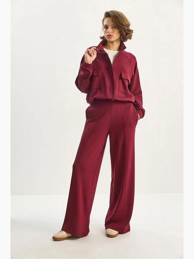 Tweedelige co-ord set van viscosemix met jas en broek lucci Bordeauxrood - Kiabi