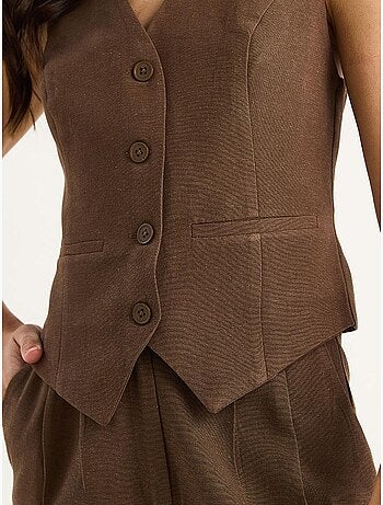 Tweedelige coord-set met v-hals gilet en broek met wijde pijpen lucci