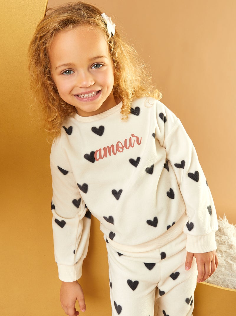 Tweedelige fleece pyjama met print - T-shirt + broek - 2-delig WIT - Kiabi