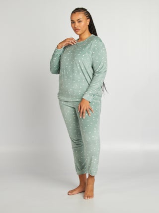 Tweedelige fluwelen pyjama met print