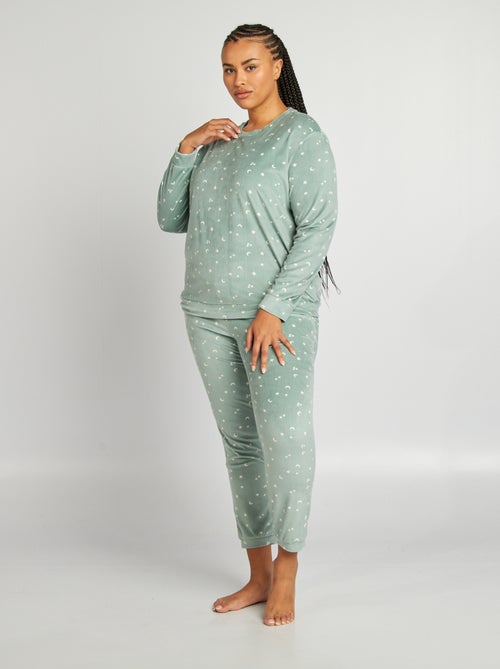 Tweedelige fluwelen pyjama met print - Kiabi