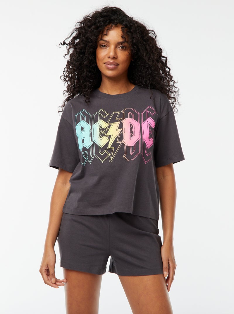 Tweedelige, korte AC/DC-pyjama - 2-delig ZWART - Kiabi