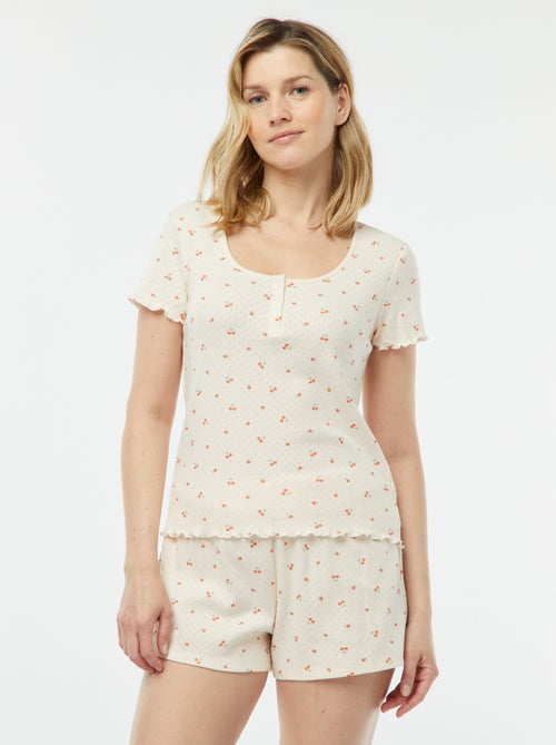 Tweedelige korte pyjama met fijn ajourmotiefje - Kiabi