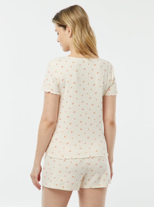 Tweedelige korte pyjama met fijn ajourmotiefje - Kiabi