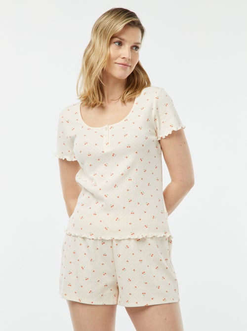 Tweedelige korte pyjama met fijn ajourmotiefje - Kiabi
