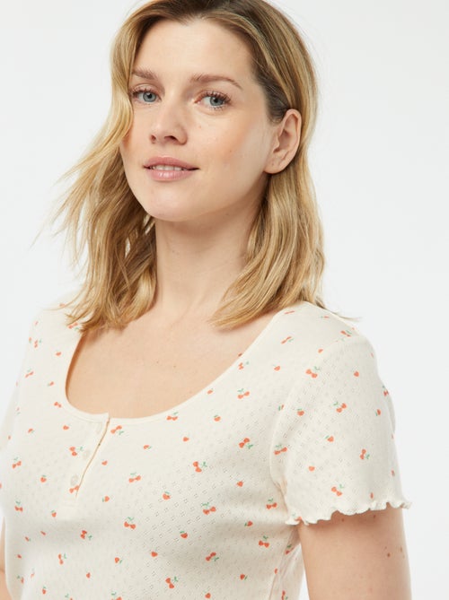 Tweedelige korte pyjama met fijn ajourmotiefje - Kiabi