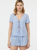 Tweedelige korte pyjama met geknoopt T-shirt BLAUW - Kiabi