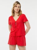 Tweedelige korte pyjama met geknoopt T-shirt ROOD - Kiabi