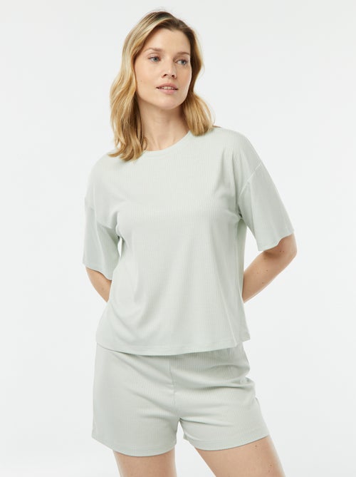 Tweedelige korte pyjama van ribstof - Kiabi