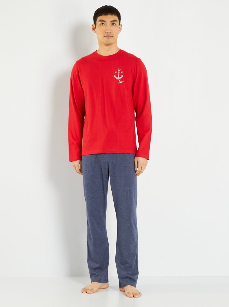 Tweedelige, lange pyjama - 2-delig rood / blauw - Kiabi