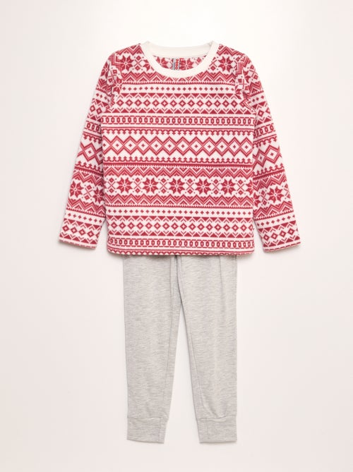 Tweedelige pyjama - Fleece T-shirt + gemêleerde broek - Kiabi