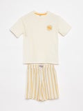 Tweedelige pyjama - T-shirt + short met strepen BIEGE - Kiabi