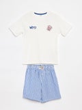 Tweedelige pyjama - T-shirt + short met strepen WIT - Kiabi