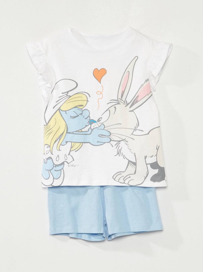 Tweedelige pyjama 'De Smurfen' wit / blauw - Kiabi