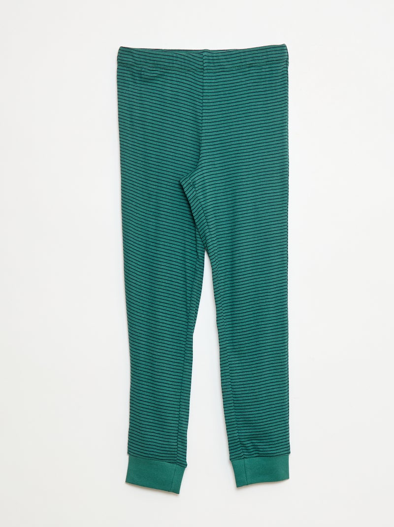 Tweedelige pyjama met T-shirt + broek met ribbeltextuur - 2-delig Groen - Kiabi