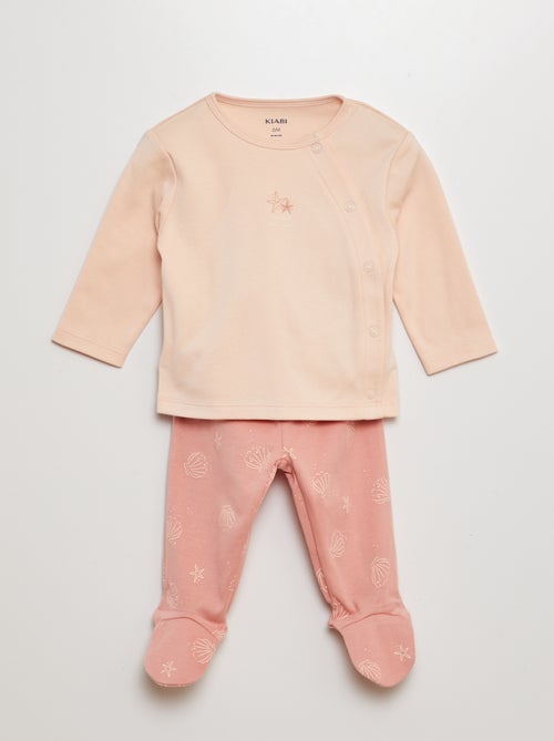 Tweedelige pyjama met T-shirt + broek met voetjes - 2-delig - Kiabi