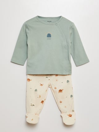 Tweedelige pyjama met T-shirt + broek met voetjes - 2-delig