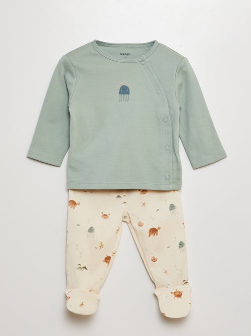 Tweedelige pyjama met T-shirt + broek met voetjes - 2-delig - Kiabi