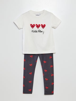 Tweedelige pyjama met T-shirt + legging met Keith Haring-print