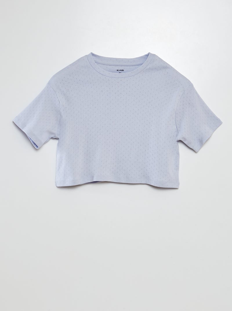 Tweedelige pyjama met T-shirt + short met fijn ajourmotiefje BLAUW - Kiabi